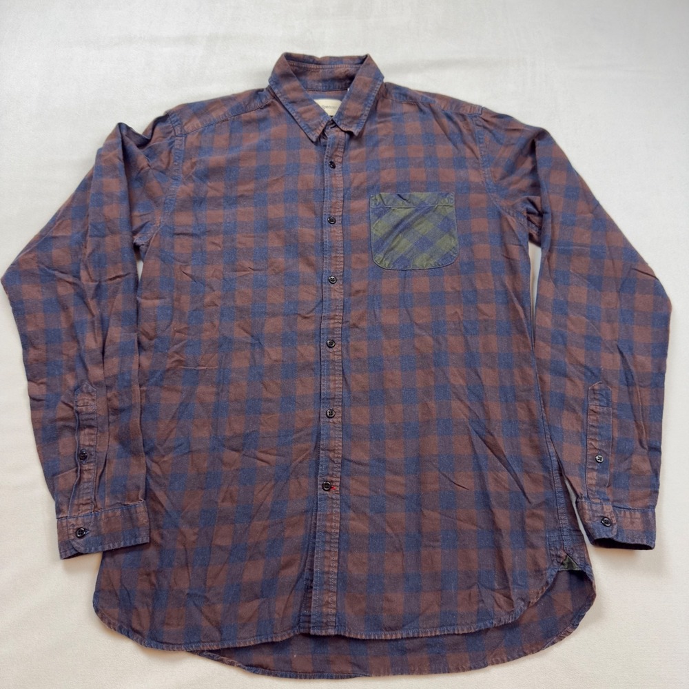 Oliver Spencer Men's Organic‎ Cotton Buffalo Check Button Down Shirt 15.5